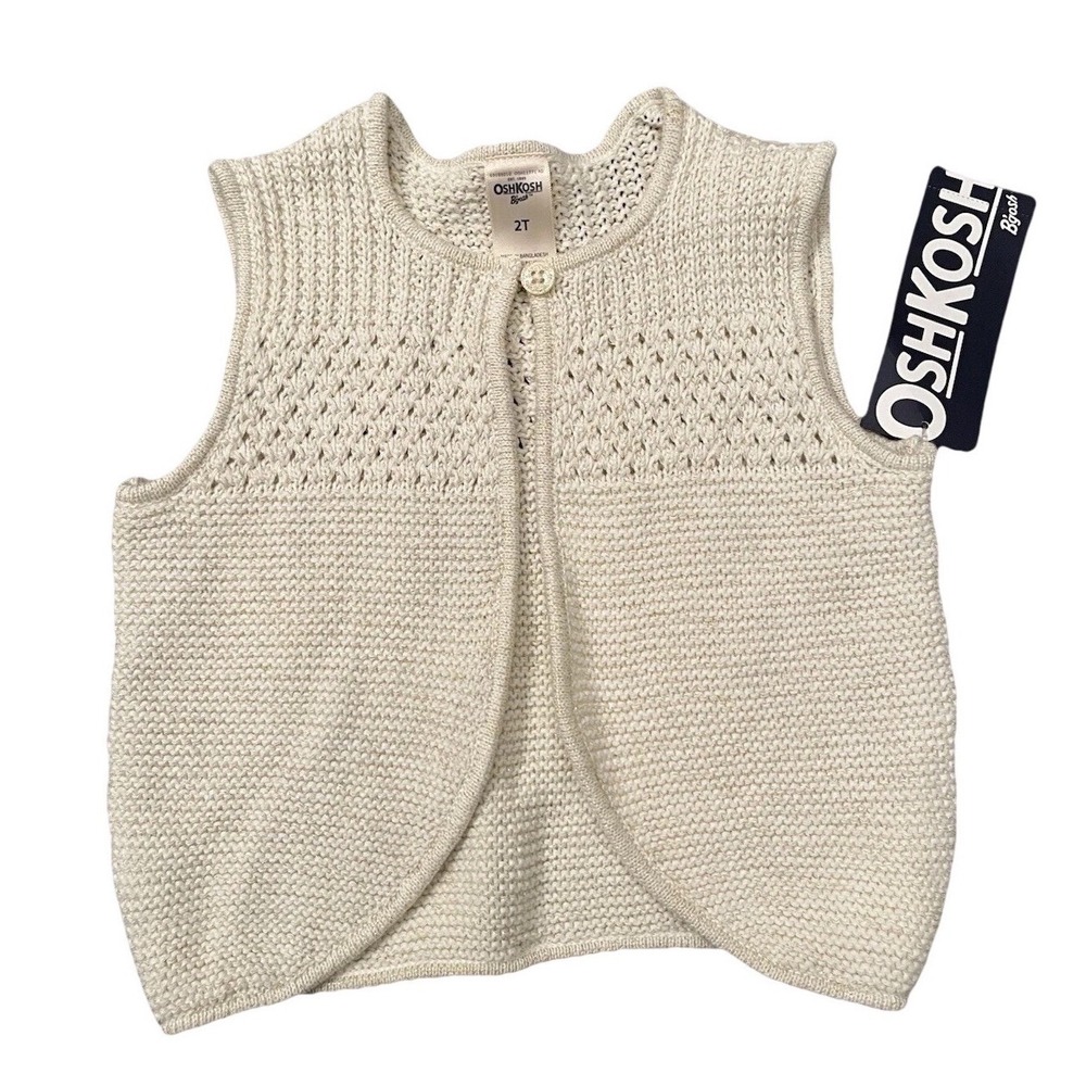 New Oshkosh B'gosh Girl's Gold Glitter Beige Knit Vest Sz 2T Sparkle NWT